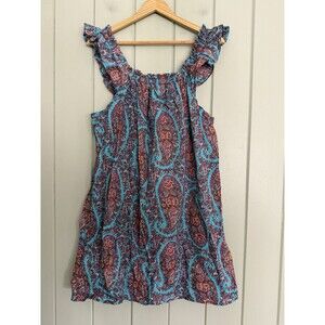 J. Crew Dress S Small Flutter Sleeve Mini Blue Pink Paisley BP351 Lightweight